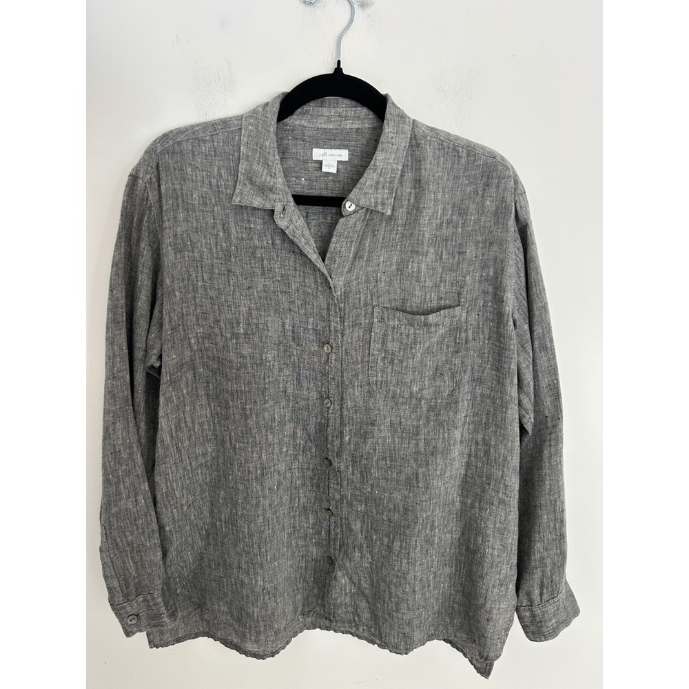 J. Jill Love 100% Linen Grey Melange Button Down Shirt Long Sleeve Women's Small